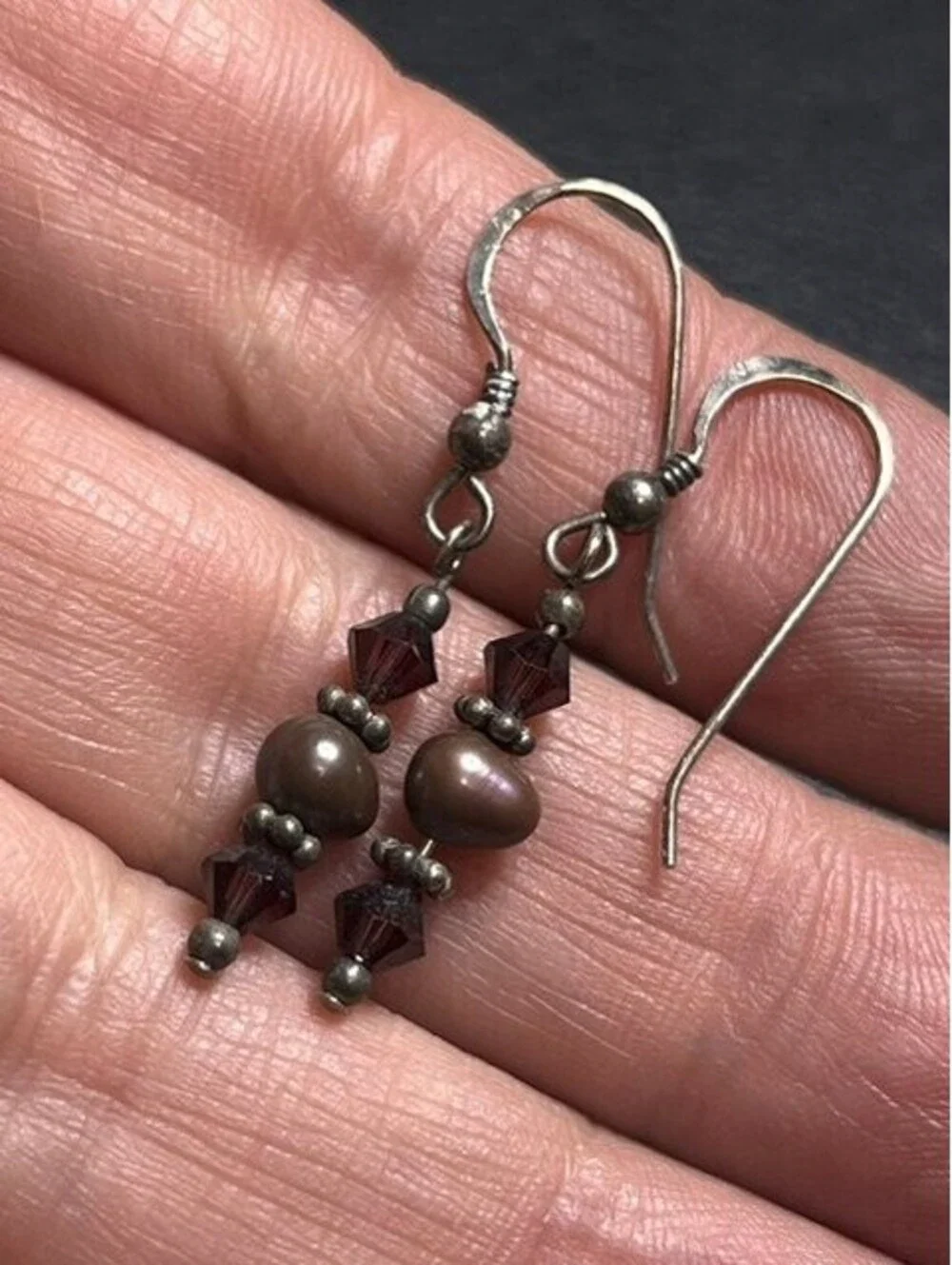 B6598 VTG patina Sterling Silver Dangle Earrings 1.5